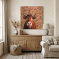 Preview: Wohnbeispiel Wandbild Kuh über Holzsideboard in Wohnzimmer
