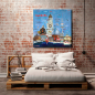 Preview: Wandbild Hamburg - das Tor zur Welt - über einem Bett vor weißer Backsteinwand
