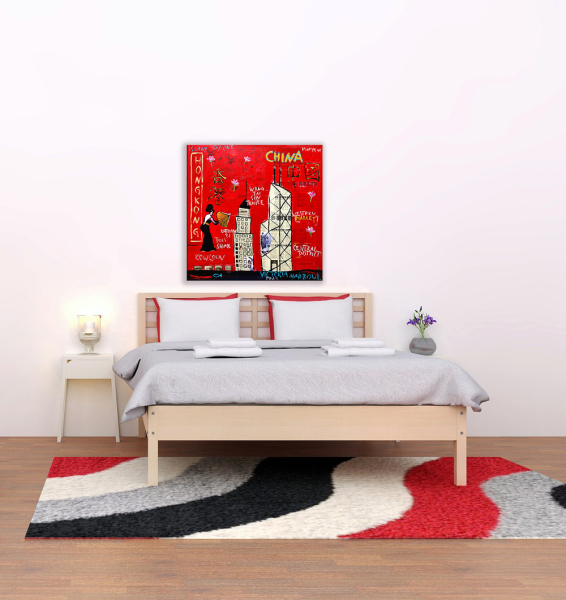 Wohnbeispiel Kunstdruck Hongkong China in Schlafzimmer