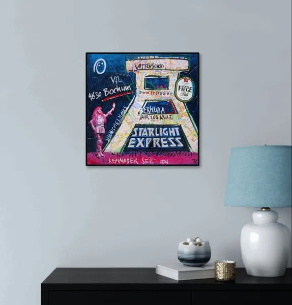 Kunstdruck Bochum als künstlerisches Stadtporträt im Flur über Sideboard