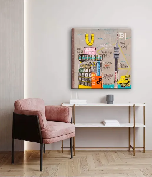 Kunstdruck Dortmund als modernes Wandbild im Flur mit Dortmunder U und Florianturm