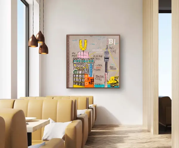 Leinwandbild Dortmund als farbstarkes Stadtbild im Restaurant mit modernem Ruhrgebiets-Flair