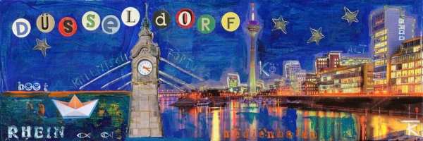 Kunstdruck Düsseldorf-Hafen blau