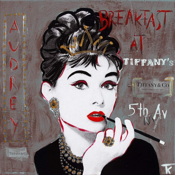 Kunstdruck Frühstück bei Tiffany grau