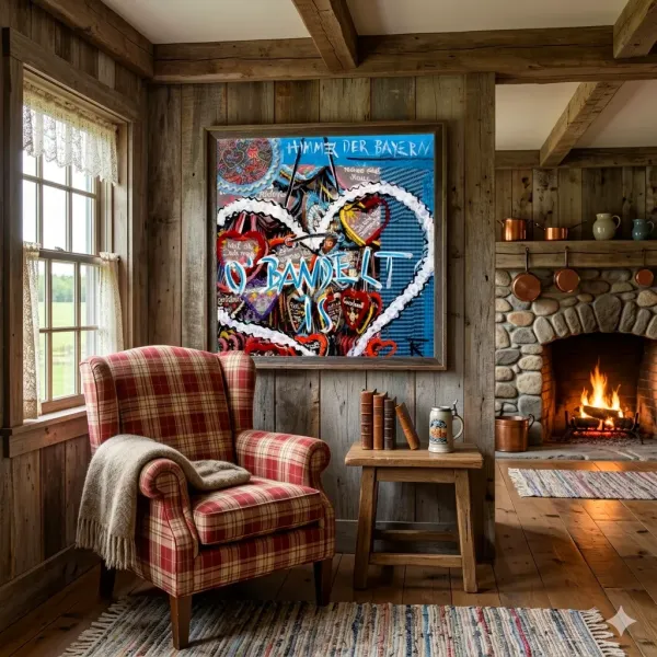 Leinwanddruck München Oktoberfest in Landhaus über rot-weiß-kariertem Ohrensessel