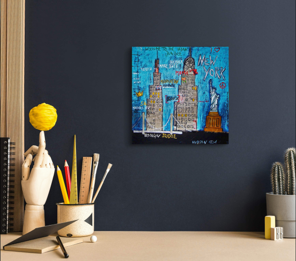 Preview: Wohnbeispiel Kunstdrucke New York blau