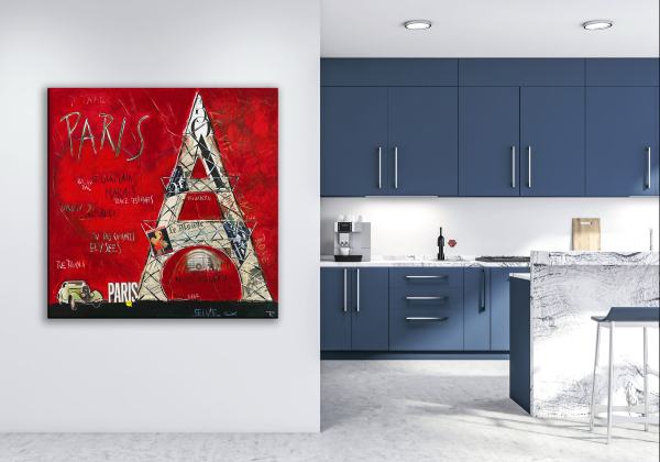 Wohnbeispiel Kunstdruck rot Paris Eiffelturm