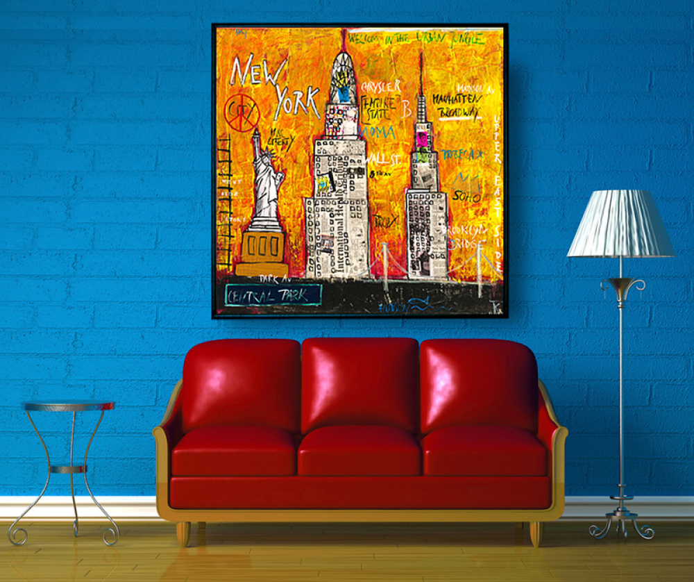 Wohnbeispiel Kunstdruck New York gelb