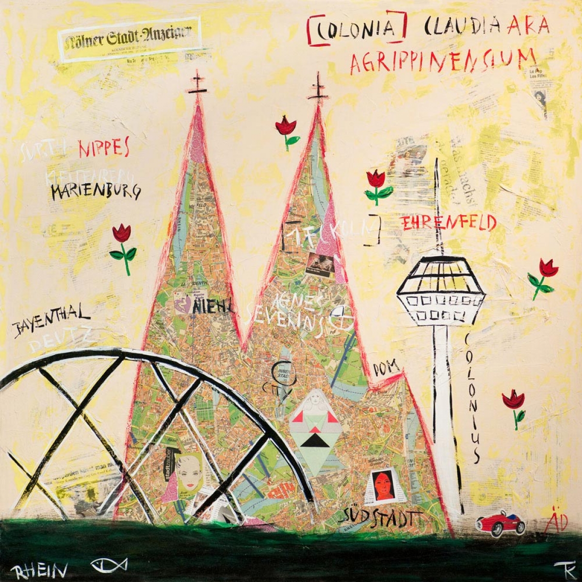 Original-Collage auf Leinwand "Köln"