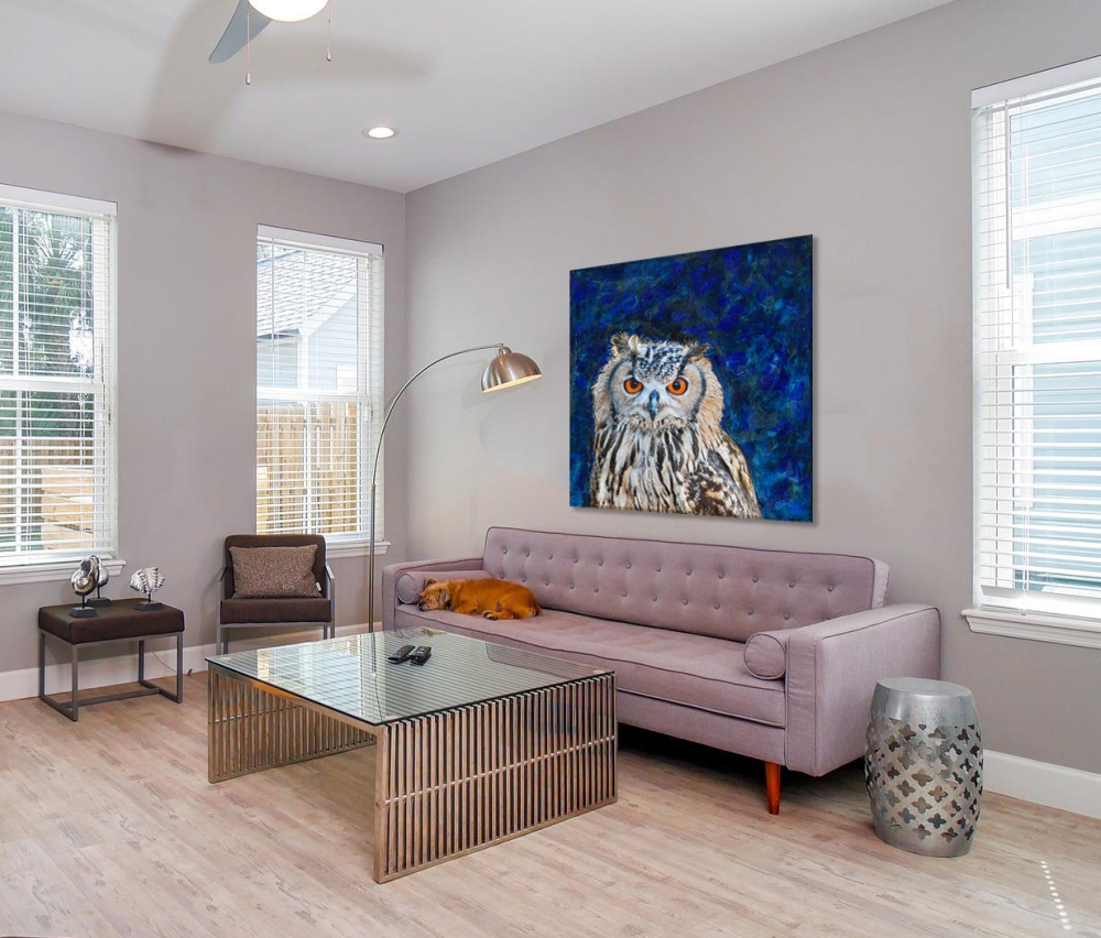 Wohnbeispiel Leinwanddruck Eule