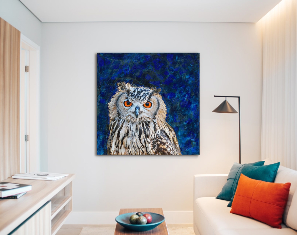 Wohnbeispiel Leinwanddruck Eule
