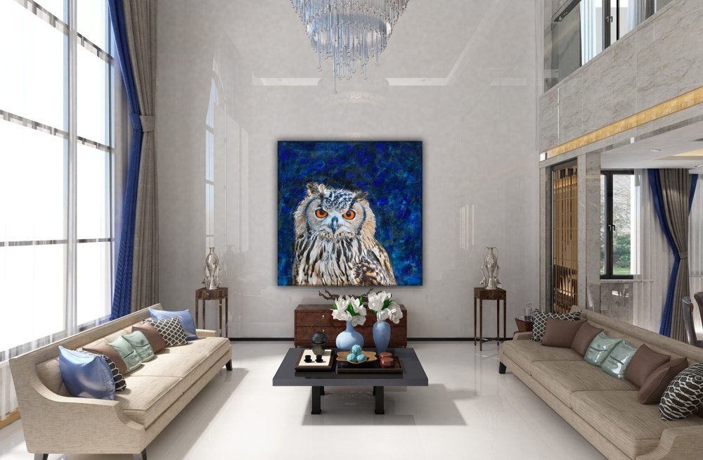 Wohnbeispiel Leinwanddruck Eule