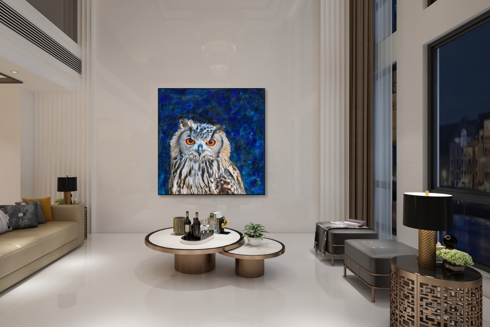 Wohnbeispiel Leinwanddruck Eule