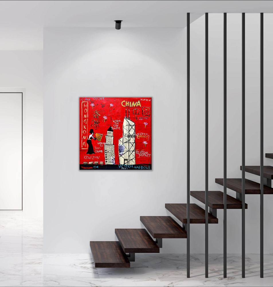 Wohnbeispiel Kunstdruck Hongkong China in Treppenhaus