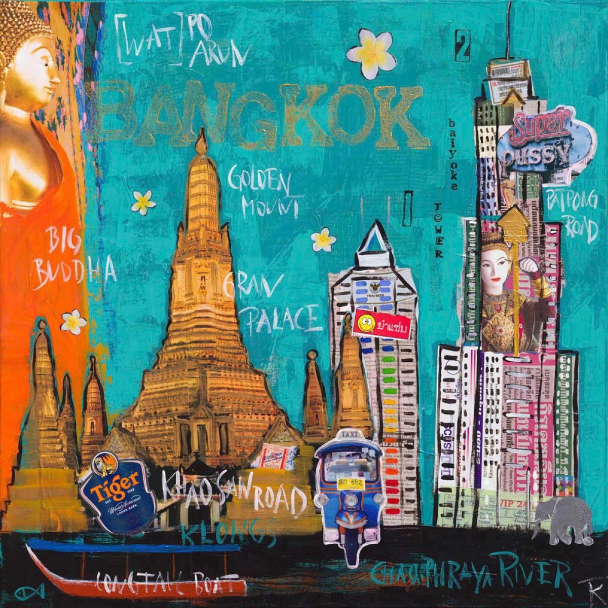 Original-Collage auf Leinwand Bangkok