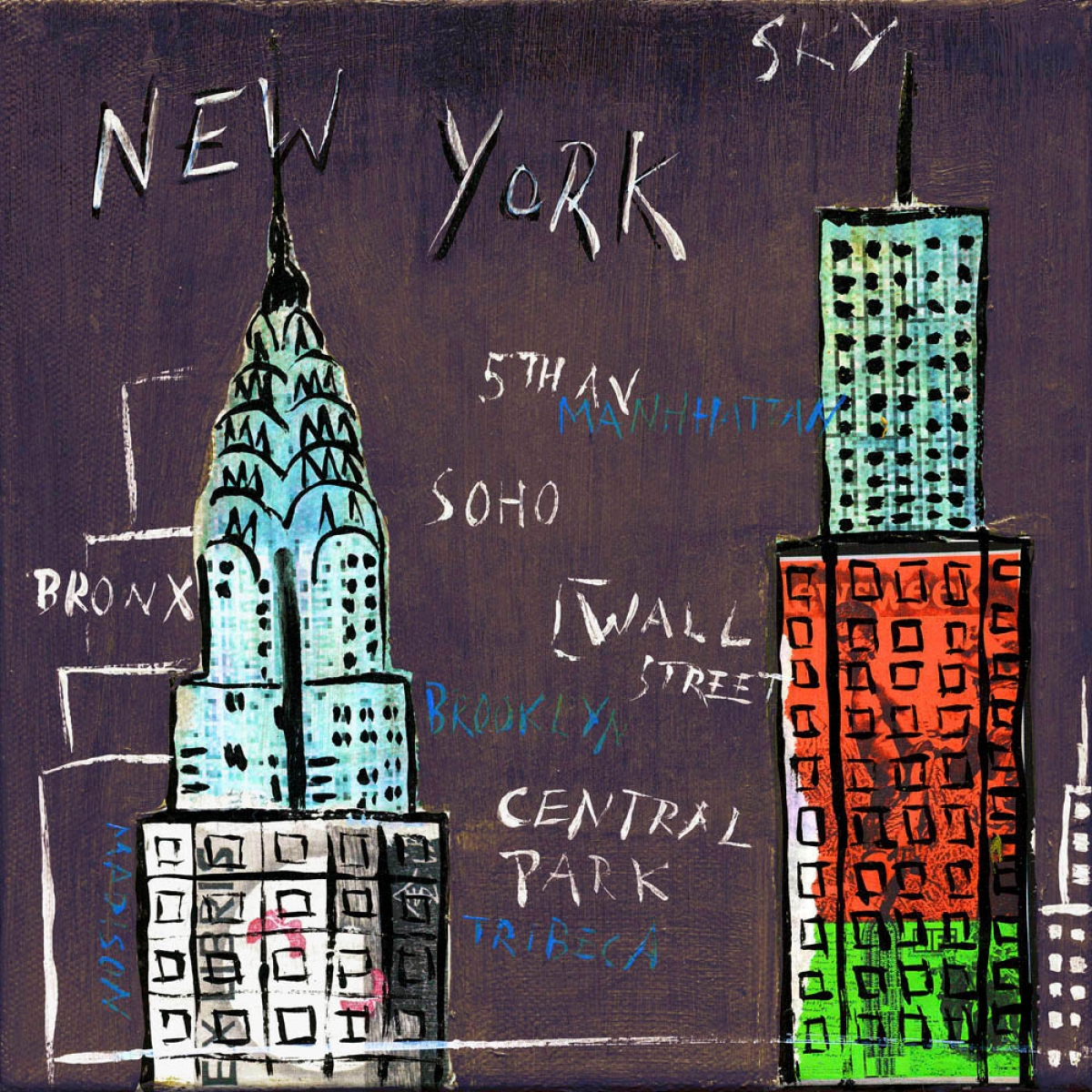 Leinwandbild New York mit Empire State Building und Chrysler Building als Fine-Art Kunstdruck grau