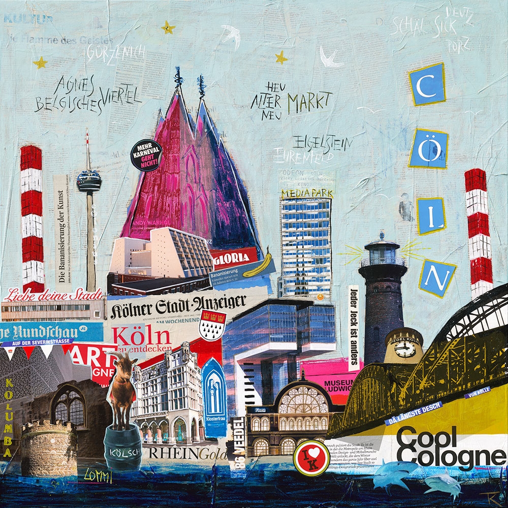Original-Collage auf Leinwand "Köln"