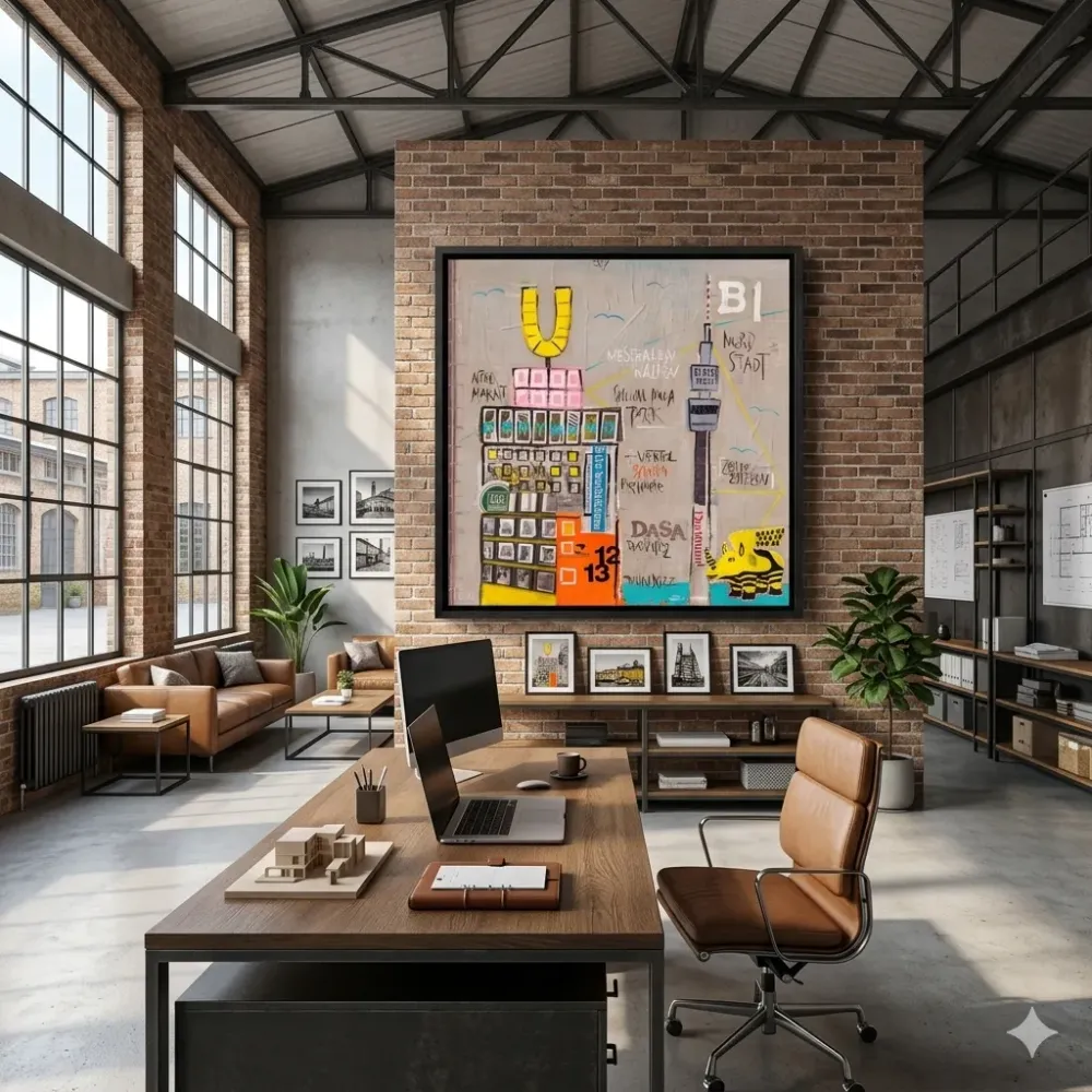 Wandbild Dortmund im Büro als moderner Kunstdruck mit Dortmunder U und urbaner Skyline