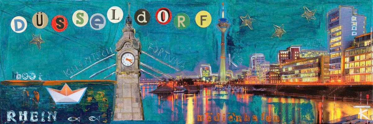 Kunstdruck Düsseldorf-Hafen türkis