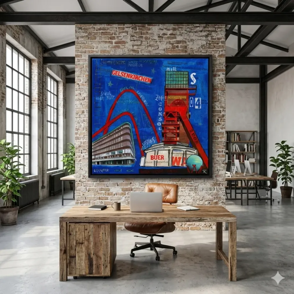 Leinwandbild Gelsenkirchen im Industriedesign-Loft mit Hans-Sachs-Haus und Blaue-Stadt-Collage