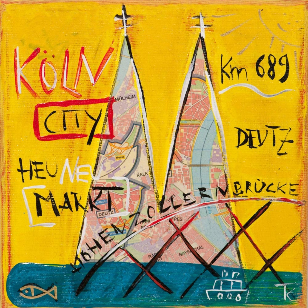 Kunstdruck Köln-City gelb