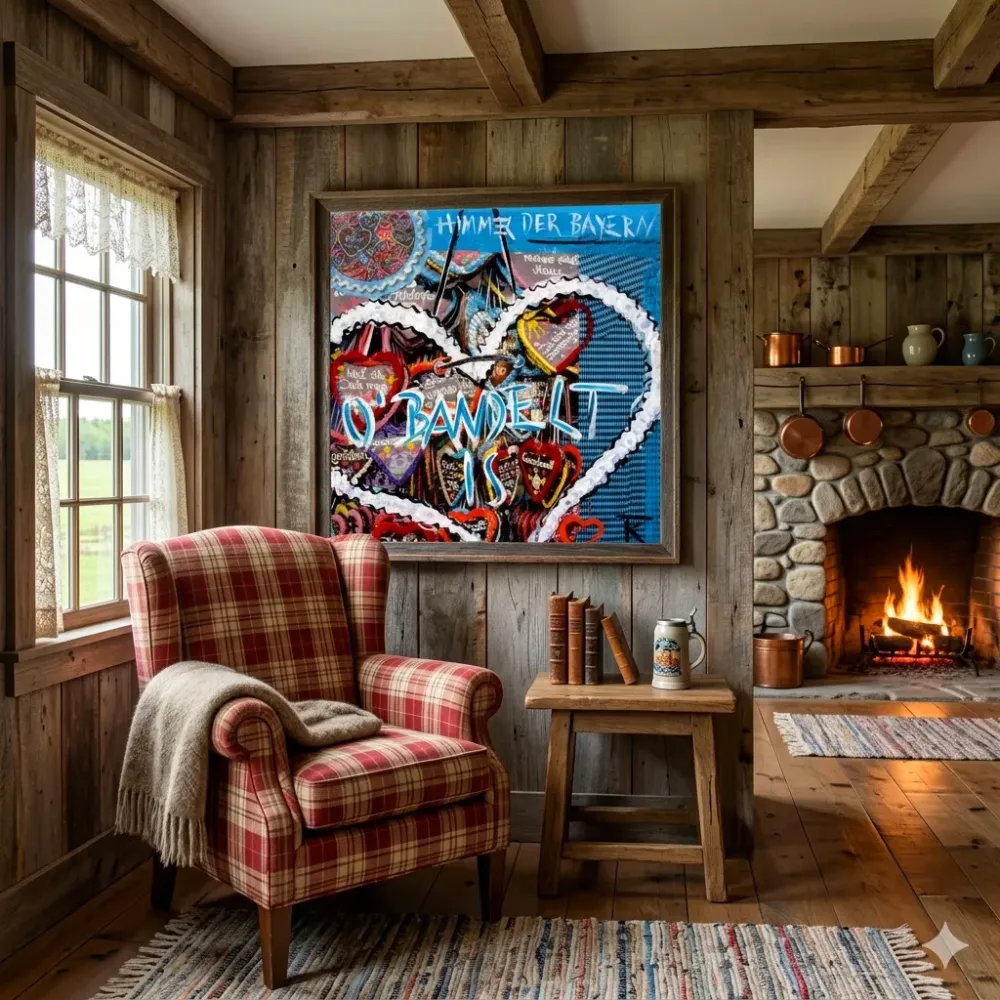 Leinwanddruck München Oktoberfest in Landhaus über rot-weiß-kariertem Ohrensessel