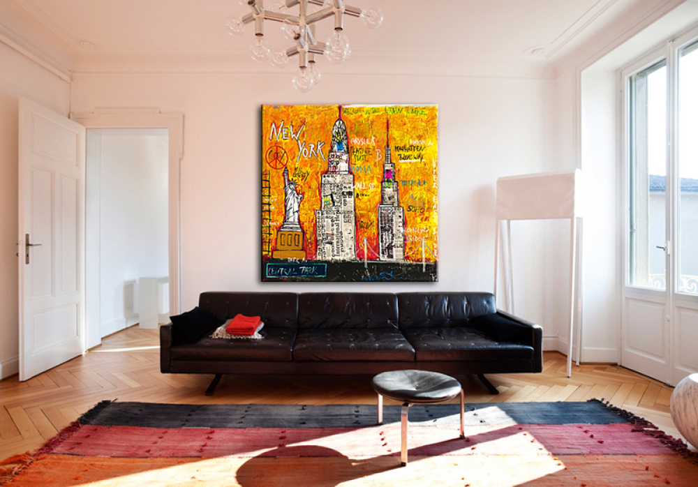 Wohnbeispiel Kunstdruck New York gelb