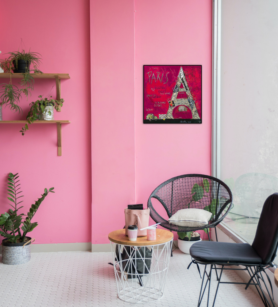 Wohnbeispiel Kunstdruck pink Paris Eiffelturm
