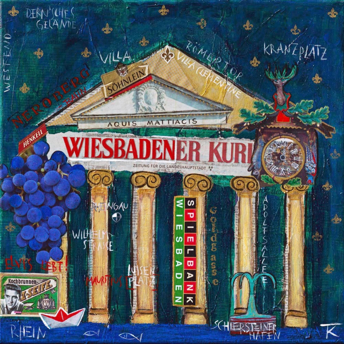 Original-Collage auf Leinwand "Wiesbaden"
