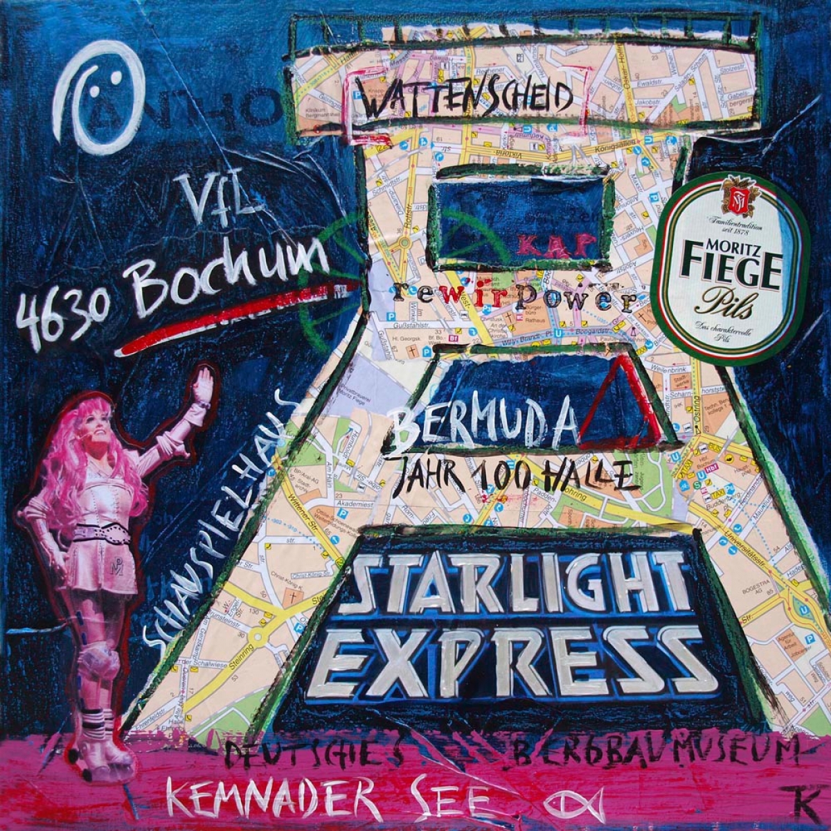 Original-Collage auf Leinwand "Bochum"